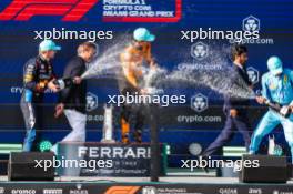The podium (L to R): Max Verstappen (NLD) Red Bull Racing, second; Lando Norris (GBR) McLaren, race winner; Charles Leclerc (MON) Ferrari, third. 05.05.2024. Formula 1 World Championship, Rd 6, Miami Grand Prix, Miami, Florida, USA, Race Day.