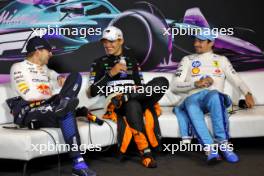 (L to R): Max Verstappen (NLD) Red Bull Racing; Lando Norris (GBR) McLaren; and Charles Leclerc (MON) Ferrari, in the post race FIA Press Conference. 05.05.2024. Formula 1 World Championship, Rd 6, Miami Grand Prix, Miami, Florida, USA, Race Day.