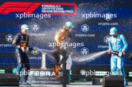 The podium (L to R): Max Verstappen (NLD) Red Bull Racing, second; Lando Norris (GBR) McLaren, race winner; Charles Leclerc (MON) Ferrari, third. 05.05.2024. Formula 1 World Championship, Rd 6, Miami Grand Prix, Miami, Florida, USA, Race Day.