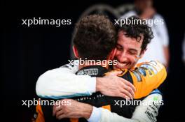 Race winner Lando Norris (GBR) McLaren celebrates in parc ferme with Daniel Ricciardo (AUS) RB. 05.05.2024. Formula 1 World Championship, Rd 6, Miami Grand Prix, Miami, Florida, USA, Race Day.