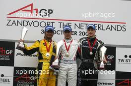 05.10.2008 Zandvoort, The Netherlands,  Podium, Loic Duval (FRA), driver of A1 Team France (1st, center), Fairuz Fauzy (MAL), driver of A1 Team Malaysia (2nd, left) and Earl Bamber (NZL), driver of A1 Team New Zealand (3rd, right) - A1GP World Cup of Motorsport 2008/09, Round 1, Zandvoort, Sunday Race 2 - Copyright A1GP - Free for editorial usage