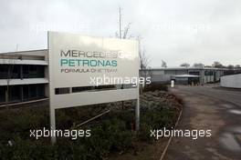 25.01.2010 Brackley, England,  New Mercedes GP signs go up outside the factory in Brackley