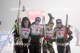 06.01.2011, Oberhof, Germany (GER): L-R: Marie Dorin (FRA), Rossignol, Rottefella, OneWay, Pauline Macabies (FRA), Rossignol, Rottefella, One Way, Marie Laure Brunet (FRA), Rossignol, Rottefella, Swix, Anais Bescond (FRA), Madshus, Rottefella, Swix, OneWay - IBU world cup biathlon, relay women, Oberhof (GER). www.xpb.cc. © Manzoni/xpb.cc. Every downloaded picture is fee-liable.