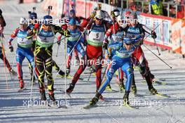 22.01.2011, Antholz, Italy (ITA): (L-R): Martin Fourcade (FRA), Rossignol, Rottefella, OneWay, Odlo, Ole Einar Bjoerndalen (NOR), Madshus, Rottefella, Odlo, Bjoern Ferry (SWE), Fischer, Rottefella, Leki, adidas, Simon Eder (AUT), Fischer, Rottefella, Swix - IBU world cup biathlon, mass men, Antholz (ITA). www.xpb.cc. © Manzoni/xpb.cc. Every downloaded picture is fee-liable.