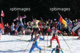 22.01.2011, Antholz, Italy (ITA): Svetlana Sleptsova (RUS), Fischer, Rottefella, Alpina, Swix, adidas, Jana Gerekova (SVK), Fischer, Salomon, Nadezhda Skardino (BLR), Fischer, Rottefella, Jenny Jonsson (SWE), Fischer, Rottefella, Leki, adidas - IBU world cup biathlon, relay women, Antholz (ITA). www.xpb.cc. © Manzoni/xpb.cc. Every downloaded picture is fee-liable.