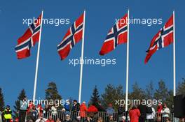 20.03.2011, Holmenkollen, Norway (NOR): Biathlon Feature: Norwegian Flags in the wind - IBU world cup biathlon, mass women, Holmenkollen (NOR). www.xpb.cc. © Manzoni/xpb.cc. Every downloaded picture is fee-liable.