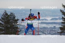 17.03.2011, Holmenkollen, Norway (NOR): Anton Shipulin (RUS), Madshus, Rottefella, adidas - IBU world cup biathlon, sprint men, Holmenkollen (NOR). www.xpb.cc. © Manzoni/xpb.cc. Every downloaded picture is fee-liable.
