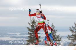 17.03.2011, Holmenkollen, Norway (NOR): Ann Kristin Aafedt Flatland (NOR), Madshus, Rottefella, Alpina, Swix, ODLO - IBU world cup biathlon, sprint women, Holmenkollen (NOR). www.xpb.cc. © Manzoni/xpb.cc. Every downloaded picture is fee-liable.