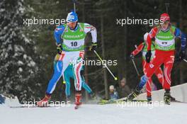 08.03.2011, Khanty-Mansiysk, Russia (RUS): Christian de Lorenzi (ITA), Atomic, Rottefella, Alpina, OneWay, Jaroslav Soukup (CZE), Fischer, Rottefella - IBU world championships biathlon, individual men, Khanty-Mansiysk (RUS). www.xpb.cc. © Manzoni/xpb.cc. Every downloaded picture is fee-liable.