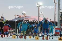 11.03.2011, Khanty-Mansiysk, Russia (RUS): Biathlon Feature: Start of the race - IBU world championships biathlon, relay men, Khanty-Mansiysk (RUS). www.xpb.cc. © Manzoni/xpb.cc. Every downloaded picture is fee-liable.