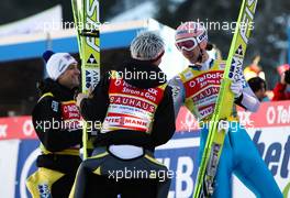 06.02.2011, Oberstdorf, Germany (GER):  (l-r) Andreas Kofler (AUT), Fischer, Thomas Morgenstern (AUT), Fischer and Martin Koch (AUT), Fischer - FIS world cup ski jumping, team HS213, Oberstdorf (GER). www.xpb.cc. © Laiho/xpb.cc. Every downloaded picture is fee-liable.