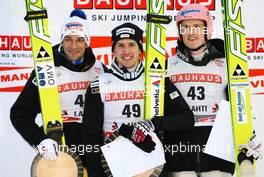 13.03.2011, Lahti, Finland (FIN): (l-r) Andreas Kofler (AUT), Fischer, Simon Ammann (SUI), Fischer and Severin Freund (GER), Fischer  - FIS world cup ski jumping, individual HS130, Lahti (FIN). www.xpb.cc. © Laiho/xpb.cc. Every downloaded picture is fee-liable.