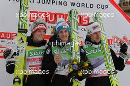 18.03.2011, Planica, Slovenia (SLO): podium, l-r: Thomas Morgenstern (AUT), Fischer, Gregor Schlierenzauer (AUT), Fischer, Martin Koch (AUT), Fischer  - FIS world cup ski jumping final, individual HS215, Planica (SLO). www.xpb.cc. © Hemmersbach/xpb.cc. Every downloaded picture is fee-liable.