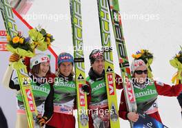 19.03.2011, Planica, Slovenia (SLO): 2nd Team Norway, l-r: Tom Hilde (NOR), Fischer, Bjoern Einar Romoeren (NOR), Fischer, Anders Bardal (NOR), Fischer, Johan Remen Evensen (NOR), Elan  - FIS world cup ski jumping final, team HS215, Planica (SLO). www.xpb.cc. © Hemmersbach/xpb.cc. Every downloaded picture is fee-liable.