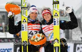 26.02.2011, Oslo, Norway (NOR): (l-r) Andreas Kofler (AUT), Fischer and Thomas Morgenstern (AUT), Fischer  - FIS nordic world ski championships, ski jumping, individual HS106, Oslo (NOR). www.xpb.cc. © Laiho/xpb.cc. Every downloaded picture is fee-liable.