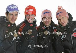 27.02.2011, Oslo, Norway (NOR): Bronce Medal Team; Team Germany, l-r: Martin Schmitt, Michael Uhrmann, Michael Neumayer, Severin Freund - FIS nordic world ski championships, ski jumping, medals, Oslo (NOR). www.xpb.cc. © Hemmersbach/xpb.cc. Every downloaded picture is fee-liable.