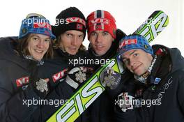 27.02.2011, Oslo, Norway (NOR): Silver Medal Team; Team Norway, l-r: Tom Hilde, Bjoern Einar Romoeren, Anders Bardal, Anders Jacobsen - FIS nordic world ski championships, ski jumping, medals, Oslo (NOR). www.xpb.cc. © Hemmersbach/xpb.cc. Every downloaded picture is fee-liable.