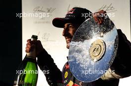 Daniel Ricciardo (AUS) Red Bull Racing celebrates his second position on the podium. 16.03.2014. Formula 1 World Championship, Rd 1, Australian Grand Prix, Albert Park, Melbourne, Australia, Race Day.