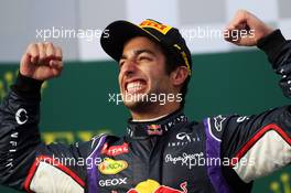 Daniel Ricciardo (AUS) Red Bull Racing celebrates his second position on the podium. 16.03.2014. Formula 1 World Championship, Rd 1, Australian Grand Prix, Albert Park, Melbourne, Australia, Race Day.