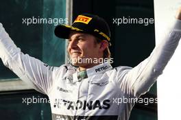 Race winner Nico Rosberg (GER) Mercedes AMG F1 celebrates on the podium. 16.03.2014. Formula 1 World Championship, Rd 1, Australian Grand Prix, Albert Park, Melbourne, Australia, Race Day.