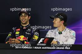 The FIA Press Conference (L to R): Daniel Ricciardo (AUS) Red Bull Racing, second; Nico Rosberg (GER) Mercedes AMG F1, race winner. 16.03.2014. Formula 1 World Championship, Rd 1, Australian Grand Prix, Albert Park, Melbourne, Australia, Race Day.