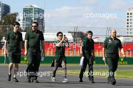 Kamui Kobayashi (JPN) Caterham walks the circuit. 12.03.2014. Formula 1 World Championship, Rd 1, Australian Grand Prix, Albert Park, Melbourne, Australia, Preparation Day.