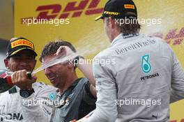The podium (L to R): second placed Lewis Hamilton (GBR) Mercedes AMG F1 with team mate and race winner Nico Rosberg (GER) Mercedes AMG F1. 22.06.2014. Formula 1 World Championship, Rd 8, Austrian Grand Prix, Spielberg, Austria, Race Day.