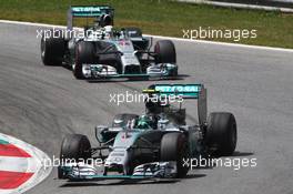 Nico Rosberg (GER) Mercedes AMG F1 W05 leads team mate Lewis Hamilton (GBR) Mercedes AMG F1 W05. 22.06.2014. Formula 1 World Championship, Rd 8, Austrian Grand Prix, Spielberg, Austria, Race Day.