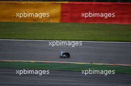 Nico Rosberg (GER) Mercedes AMG F1 W05 front wing debris. 24.08.2014. Formula 1 World Championship, Rd 12, Belgian Grand Prix, Spa Francorchamps, Belgium, Race Day.