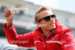 Max Chilton (GBR) Marussia F1 Team on the drivers parade. 24.08.2014. Formula 1 World Championship, Rd 12, Belgian Grand Prix, Spa Francorchamps, Belgium, Race Day.