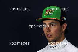 Third placed Sergio Perez (MEX) Sahara Force India F1 in the post race FIA Press Conference. 06.04.2014. Formula 1 World Championship, Rd 3, Bahrain Grand Prix, Sakhir, Bahrain, Race Day.