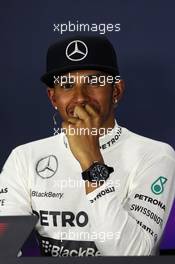 Race winner Lewis Hamilton (GBR) Mercedes AMG F1 in the post race FIA Press Conference. 06.04.2014. Formula 1 World Championship, Rd 3, Bahrain Grand Prix, Sakhir, Bahrain, Race Day.