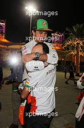 Sergio Perez (MEX) Sahara Force India F1 celebrates his third position with Gianpiero Lambiase (ITA) Sahara Force India F1 Engineer. 06.04.2014. Formula 1 World Championship, Rd 3, Bahrain Grand Prix, Sakhir, Bahrain, Race Day.