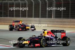 Sebastian Vettel (GER) Red Bull Racing RB10 leads team mate Daniel Ricciardo (AUS) Red Bull Racing RB10. 06.04.2014. Formula 1 World Championship, Rd 3, Bahrain Grand Prix, Sakhir, Bahrain, Race Day.