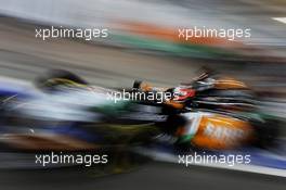 Nico Hulkenberg (GER) Sahara Force India F1 VJM07 leaves the pits. 05.04.2014. Formula 1 World Championship, Rd 3, Bahrain Grand Prix, Sakhir, Bahrain, Qualifying Day.