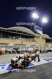 Sergio Perez (MEX) Sahara Force India F1 VJM07 in the pits. 05.04.2014. Formula 1 World Championship, Rd 3, Bahrain Grand Prix, Sakhir, Bahrain, Qualifying Day.