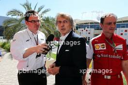 Luca di Montezemolo (ITA) Ferrari President with James Allen (GBR) Journalist and BBC Radio 5 Live Commentator. 06.04.2014. Formula 1 World Championship, Rd 3, Bahrain Grand Prix, Sakhir, Bahrain, Race Day.
