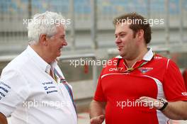 (L to R): Pat Symonds (GBR) Williams Chief Technical Officer with Dave Greenwood (GBR) Marussia F1 Team Race Engineer. 03.04.2014. Formula 1 World Championship, Rd 3, Bahrain Grand Prix, Sakhir, Bahrain, Preparation Day.
