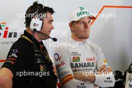 (L to R): Bradley Joyce (GBR) Sahara Force India F1 Race Engineer with Nico Hulkenberg (GER) Sahara Force India F1. 09.11.2014. Formula 1 World Championship, Rd 18, Brazilian Grand Prix, Sao Paulo, Brazil, Race Day.