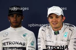 Race winner Nico Rosberg (GER) Mercedes AMG F1 (Right) in the FIA Press Conference with team mate Lewis Hamilton (GBR) Mercedes AMG F1. 09.11.2014. Formula 1 World Championship, Rd 18, Brazilian Grand Prix, Sao Paulo, Brazil, Race Day.