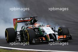Nico Hulkenberg (GER) Sahara Force India F1 VJM07 locks up under braking. 08.11.2014. Formula 1 World Championship, Rd 18, Brazilian Grand Prix, Sao Paulo, Brazil, Qualifying Day.