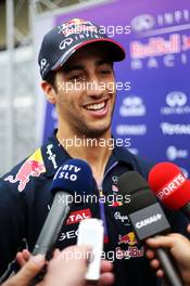 Daniel Ricciardo (AUS) Red Bull Racing with the media. 06.11.2014. Formula 1 World Championship, Rd 18, Brazilian Grand Prix, Sao Paulo, Brazil, Preparation Day.