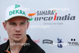 Nico Hulkenberg (GER) Sahara Force India F1 with the media. 06.11.2014. Formula 1 World Championship, Rd 18, Brazilian Grand Prix, Sao Paulo, Brazil, Preparation Day.
