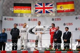 The podium (L to R): Nico Rosberg (GER) Mercedes AMG F1, second; Lewis Hamilton (GBR) Mercedes AMG F1, race winner; Fernando Alonso (ESP) Ferrari, third. 20.04.2014. Formula 1 World Championship, Rd 4, Chinese Grand Prix, Shanghai, China, Race Day.