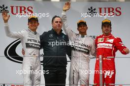 1st place Lewis Hamilton (GBR) Mercedes AMG F1, 2nd place Nico Rosberg (GER) Mercedes AMG F1 W05 and 3rd place Fernando Alonso (ESP) Ferrari. 20.04.2014. Formula 1 World Championship, Rd 4, Chinese Grand Prix, Shanghai, China, Race Day.
