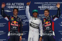 pole for Lewis Hamilton (GBR) Mercedes AMG F1, 2nd for Daniel Ricciardo (AUS) Red Bull Racing RB10 and 3rd for Sebastian Vettel (GER) Red Bull Racing. 19.04.2014. Formula 1 World Championship, Rd 4, Chinese Grand Prix, Shanghai, China, Qualifying Day.