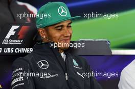 Lewis Hamilton (GBR) Mercedes AMG F1 in the FIA Press Conference. 17.04.2014. Formula 1 World Championship, Rd 4, Chinese Grand Prix, Shanghai, China, Preparation Day.