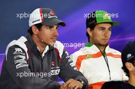 (L to R): Adrian Sutil (GER) Sauber and Sergio Perez (MEX) Sahara Force India F1 in the FIA Press Conference. 17.04.2014. Formula 1 World Championship, Rd 4, Chinese Grand Prix, Shanghai, China, Preparation Day.