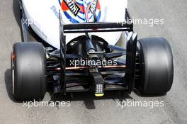 Williams FW36 rear wing and rear diffuser. 04.07.2014. Formula 1 World Championship, Rd 9, British Grand Prix, Silverstone, England, Practice Day.