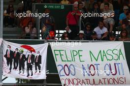 Banners for Felipe Massa (BRA) Williams, who is celebrating his 200th GP. 04.07.2014. Formula 1 World Championship, Rd 9, British Grand Prix, Silverstone, England, Practice Day.